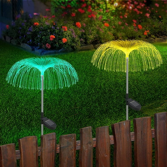 Upgraded Garden Solar Lights Outdoor Decorative 2 Pack, 7 Color Changing Solar Flower Lights Jellyfish Christmas Decorations, Waterproof Outdoor Decorations for Patio Backyard Pathway Lawn Holiday