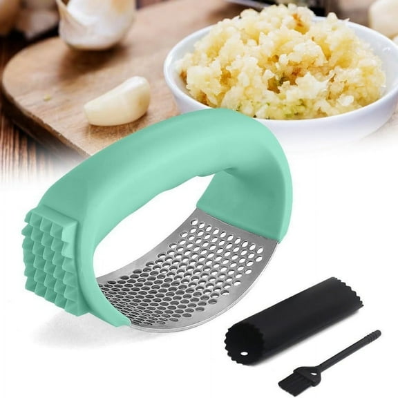 Upgraded Garlic Press Rocker, 2024 New Stainless Steel Garlic Presser, Garlic Mincer Crusher Masher with Peeler and Cleaning Brush, Garlic Chopper for Smash Garlic Kitchen Gadgets Tools