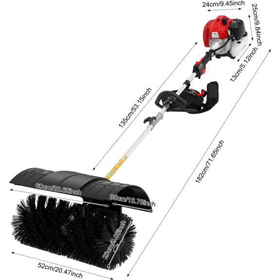 Upgraded Gas Powered Sweeper, 52cc 2-Stroke 2.3HP Cordless Handheld Walk Behind Power Shovel Snow Cleaner for Street Lawn Driveway