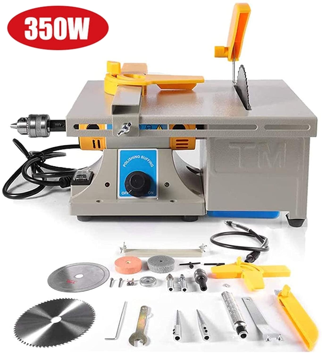 TOPCHANCES Upgraded Gem Jewelry Polishing Grinding Machine, Mini Table Saw Rock Lapidary Polisher Bench Buffer Machine, DIY Lathe Machine 800-10000r/min with Flexible Shaft for Home Woodworking Carving Hobbies