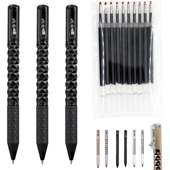 Upgraded Geometric Decompression Pen — Press to Transform, 10 Refills, Funny Geometric Metal Crinkle Pen, Click to Write, Perfect for Restless Minds, 0.5mm Tip for Writing and Drawing (3Pcs(Black))