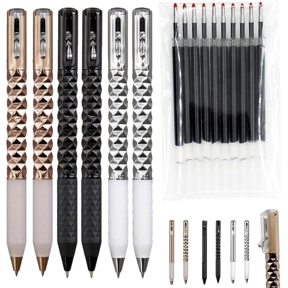 Upgraded Geometric Decompression Pen — Press to Transform, 10 Refills, Funny Geometric Metal Crinkle Pen, Click to Write, Perfect for Restless Minds, 0.5mm Tip for Writing and Drawing (6Pcs(All))
