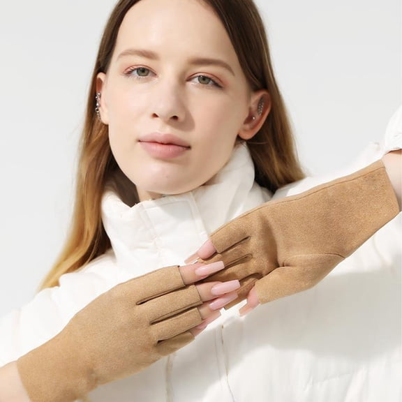 Upgraded German Velvet Gloves For Women Winter Outdoor Warm Cold Protection Half Finger Touched Screen Half Finger Gloves Modify Hand Shape G