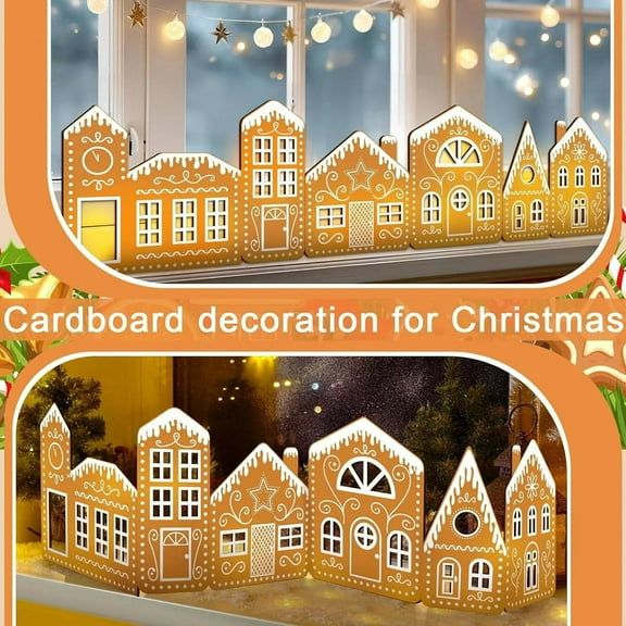 Upgraded Gingerbread Village 2 Gingerbread House Cardboards + 1 String Light Christmas Gingerbread Village Light-Up Decor S