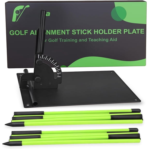 Upgraded Golf Alignment Holder with Anti-Tip Base, Golf Swing Plane Trainer Stability with Front Iron Weighs, Golf Aid Fix Slices & Putting