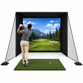 Golf Simulator Enclosure with Upgraded Impact Screen, 10x8ft Projection Screen, Aluminum Frame & Shank Nets for Indoor Golf Training w/ Real Balls
