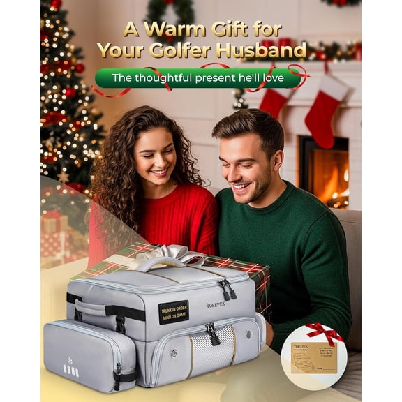 Upgraded Golf Trunk Organizer, Christmas Gifts for Golfers, with Removable Insulated Pouch&Dust-Proof Protective Layer, Multi-Compartment fits 2 Pairs of Shoes, Golf Accessories