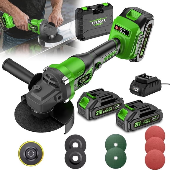 Upgraded Green Cordless Angle Grinder, Lightweight Grinder with Side Handle & Full Accessories, Multipurpose Tool for Home & Industrial Grinding, Ideal Gift for Men