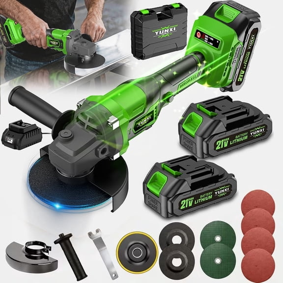 Upgraded Green Cordless Angle Grinder, Lightweight Grinder with Side Handle & Full Accessories, Multipurpose Tool for Home & Industrial Grinding, Ideal Gift for Men