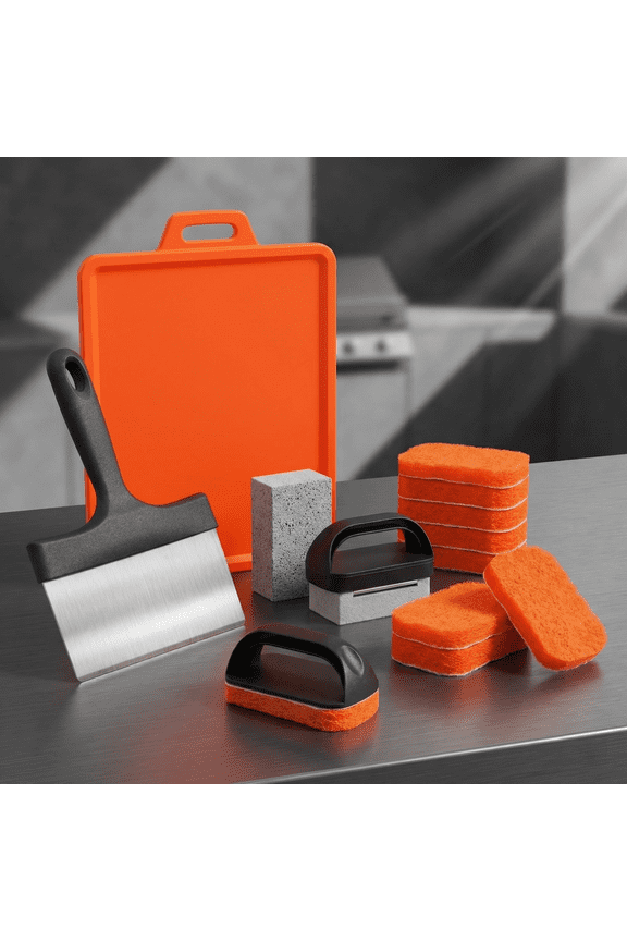 Upgraded Griddle Cleaning Kit for Blackstone 18 Pieces Flat Top Grill Accessories Cleaner Tool Set with Scraper, Heat-Resistant Silicone Spatula Mat with Hanger, Grill Brick, Scouring Pads