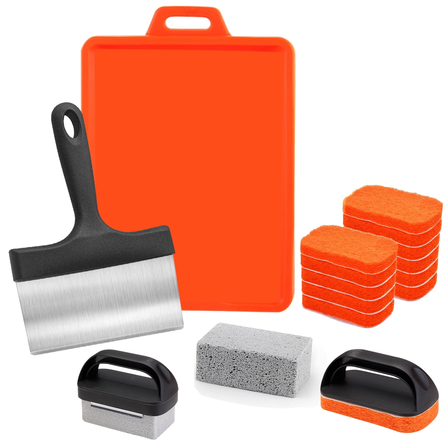 The Coupon deal of  Upgraded Griddle Cleaning Kit for Blackstone 18 Pieces Flat Top Grill Accessories Cleaner Tool Set with Scraper, Heat-Resistant Silicone Spatula Mat with Hanger, Grill Brick, Scouring Pads