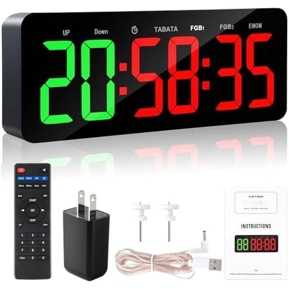 Upgraded Gym Timer Clock for Tabata/FBG/EMOM - Large Workout Clock for Home Gym with Remote Control, Count Down & Up | Stopwatch, Fitness Digital Timer for Home/Yoga/Boxing/Garage