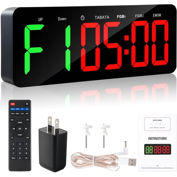 Upgraded Gym Timer Clock for Tabata/FBG/EMOM - Large Workout Clock for Home Gym with Remote Control Count Down & Up | Stopwatch Fitness Digital Timer for Home/Yoga/Boxing/Garage