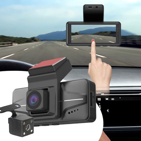 Upgraded HD Dash Cam, 1080P Dual Lens Car Recorder with 3 Inch Touchscreen, 120 Degree Wide Angle Night Vision