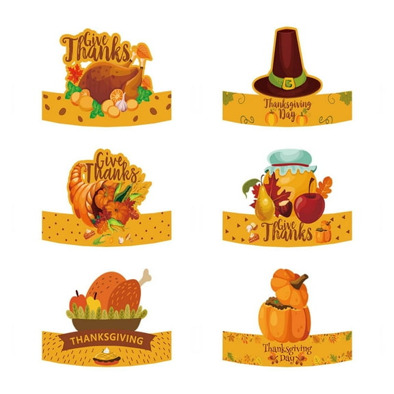 Upgraded HEROOY 6Pcs Thanksgiving Theme Paper Hat Pumpkin Turkey Birthday Photo Prop Party Decoration Hat C