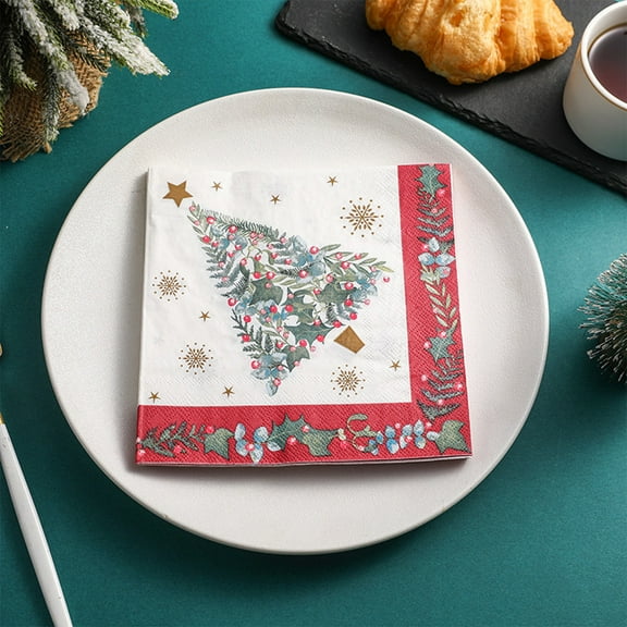 Upgraded HEROOY Christmas Tree Napkins Xmas Tree Paper Napkins Doubles Sided Print Merry Christmas Kitchen Guest Napkins For Xmas Party Supplies 20 Pcs M