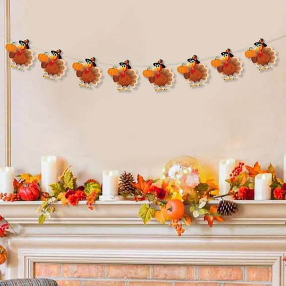 Upgraded HEROOY Recently Developed Holiday Props Thanksgiving Party Decorations Fall Pumpkin Turkey Pull Flags Pull Banners K
