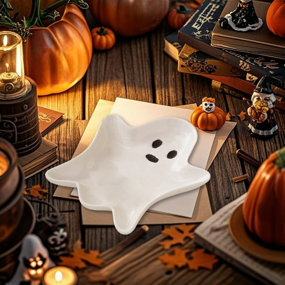 Upgraded Halloween Ceramic Ghost Plate 5"x4",Reusable Halloween Plate for Everything from Desserts, Salads, Snacks, Candy, Appetizers and More (Pack of 2)
