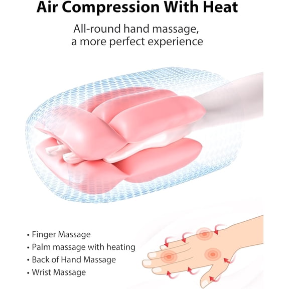 Upgraded Hand Massager with Heat and Compression for Arthritis Relief - Cordless Rechargeable Electric Device