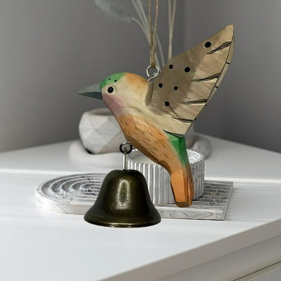 Upgraded Handcrafted Wooden Humming Birds Hanging Ornament With Bells A