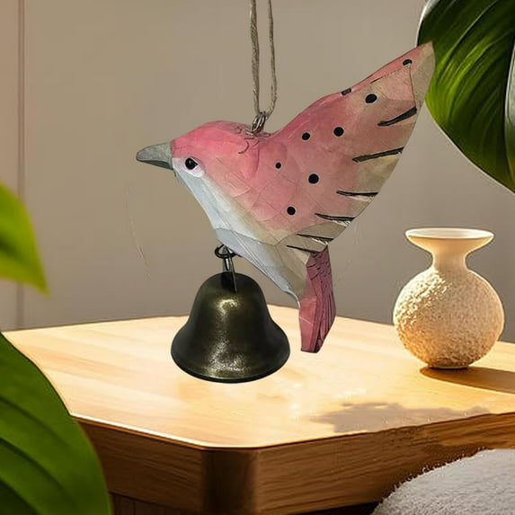 Upgraded Handcrafted Wooden Humming Birds Hanging Ornament With Bells C