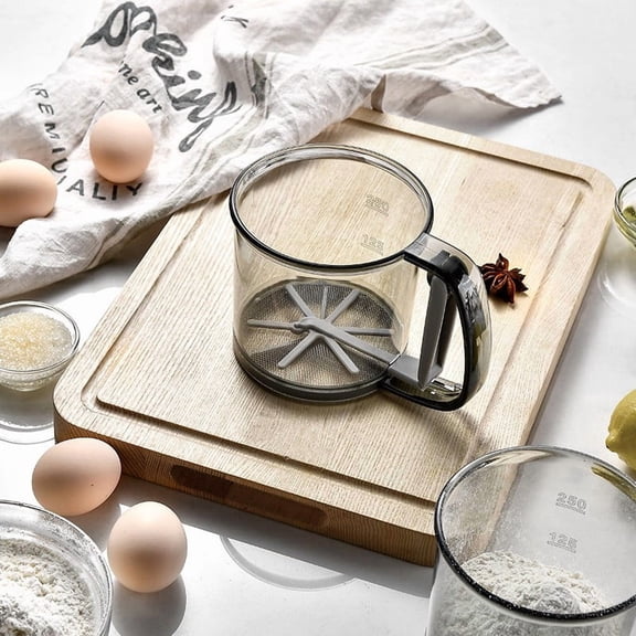 Upgraded Handheld Flour Sifter Semi-Automatic Fine Mesh Sieve With Clear Measuring Cup Lightweight Plastic Baking Tool For Flour Cakes And Powdered Ingredients J