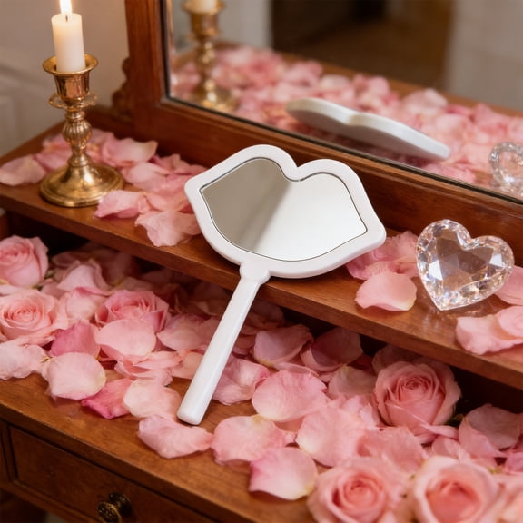 Upgraded Handheld Lip Shape Mirror 6.29x4.72in Cute Portable Makeup Mirror For Purse Travel Cosmetic Touch Up Available In Five Colors E