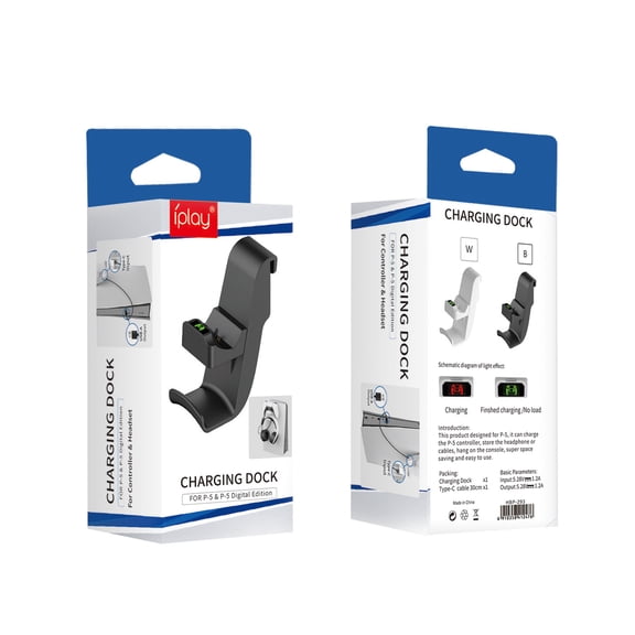 Upgraded Hanging Charging Station for PS5 Controllers - Dual Contact Charger with LED Indicators + Headset Storage Hook, Space-Saving Design, Overcharge Protection | PS5 Accessories