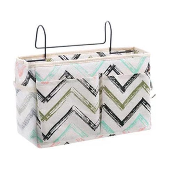 Upgraded Hanging Storage Bag, Wall-Mounted Bedside Organizer Pouch, Multi-Pocket Dorm Room Fabric Storage for Books Tablets and Essentials, Large Opening Design- Wash-style pattern