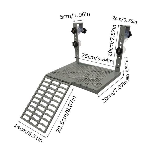 Upgraded Hanging Turtle Basking Platform with Built-in Feeding Tray, Stainless Steel Hooks, Non-Slip Ramp, No Zip Ties, Heavy-Duty Turtle Dock for Aquariums