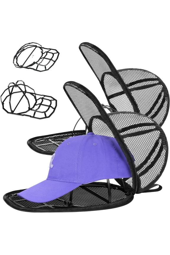 Upgraded Hat Washer Cage 2 Pack - Baseball Cap Cleaner, Foldable Frame, Reinforced Rack, Durable Protector Holder With Mesh Bag for Adult Kids Caps
