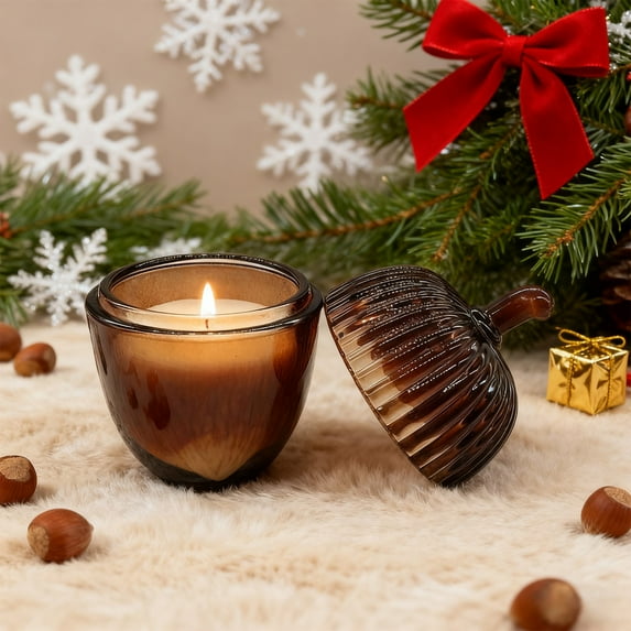 Upgraded Hazelnut Shaped Glass Jar Scented Candle For Christmas Holiday Gift Decorative Aromatherapy Candle For Home Office And Festive Use