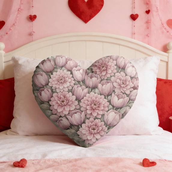 Upgraded Heart Shaped Floral Throw Pillows Romantic Home Decor With Soft Fabric Multiple Patterns Colors For Couch Bed Or Valentine's Day Gifts H