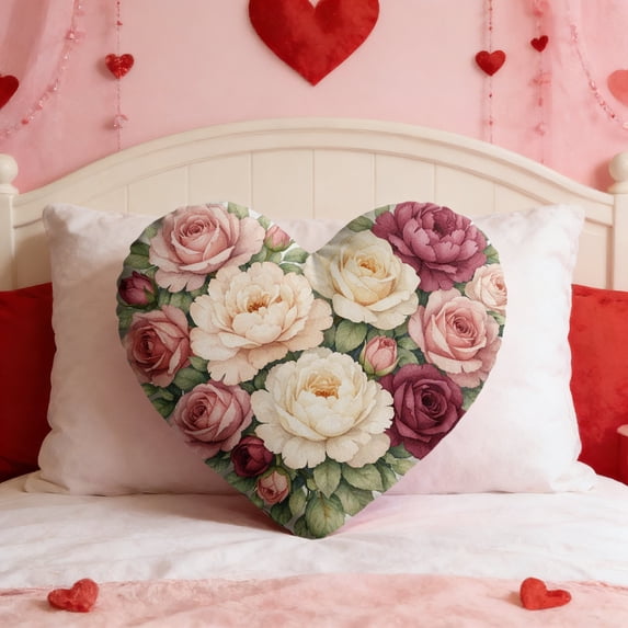 Upgraded Heart Shaped Floral Throw Pillows Romantic Home Decor With Soft Fabric Multiple Patterns Colors For Couch Bed Or Valentine's Day Gifts I
