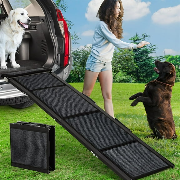 Upgraded Heavy Duty Dog Ramp for Dogs - Folding Pet Ramp with Non-Slip Surface & Side Rails, 250LBS Capacity for SUV, Truck, Outdoor, Indoor Use (Portable Design)