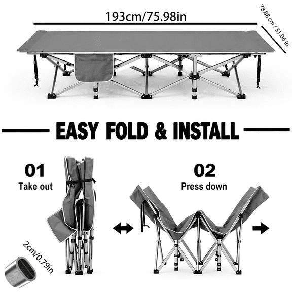 Upgraded Heavy-Duty Integrated Outdoor Folding Cot, Thick Breathable Wear-Resistant Fabric, Portable Camping & Office Rest Bed, 500/600/700 LBS High Load Capacity, Mattress/No Mattress Options,