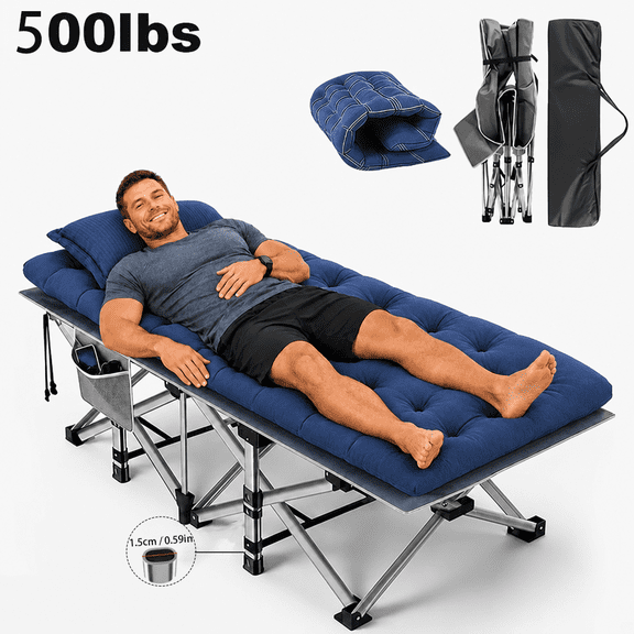 Upgraded Heavy-Duty Integrated Outdoor Folding Cot, Thick Breathable Wear-Resistant Fabric, Portable Camping & Office Rest Bed, 500 LBS High Load Capacity, Mattro Mattress Options, Design