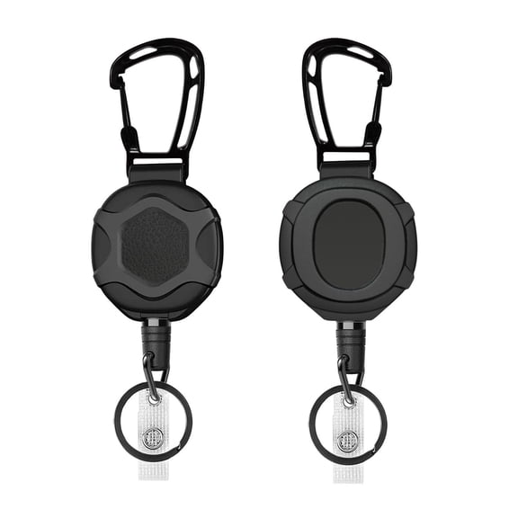 Upgraded Heavy Duty Retractable Keychain, 80cm Stainless Steel Wire Rope Anti-Lost Badge Reel, Durable ABS Retractable ID Badge Holder with Carabiner Clip & Key Ring (B-2PCS)