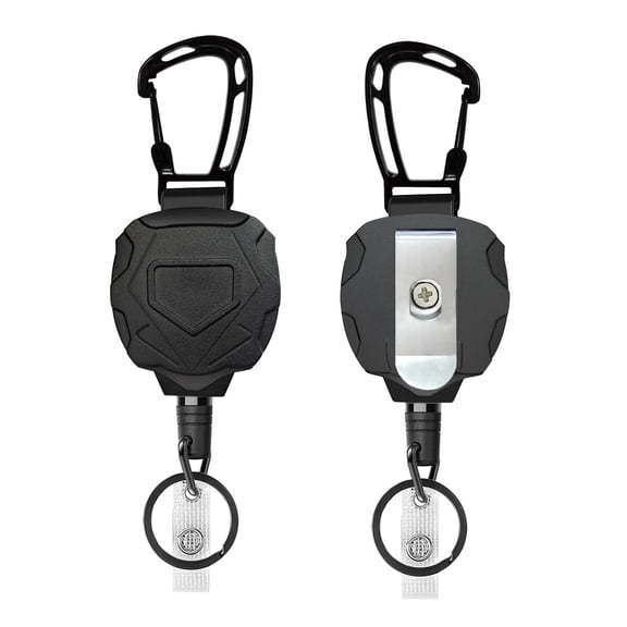 Upgraded Heavy Duty Retractable Keychain, 80cm Stainless Steel Wire Rope Anti-Lost Badge Reel, Durable ABS Retractable ID Badge Holder with Carabiner Clip & Key Ring (B-2PCS)
