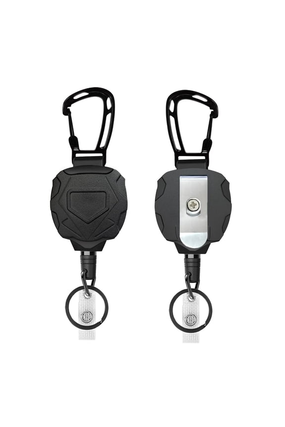 Upgraded Heavy Duty Retractable Keychain, 80cm Stainless Steel Wire Rope Anti-Lost Badge Reel, Durable ABS Retractable ID Badge Holder with Carabiner Clip & Key Ring (B-2PCS)