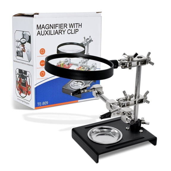 Upgraded Helping Hands Magnifier Soldering Station Magnifying Glass Stand with Auxiliary Clip for Motherboards Repair