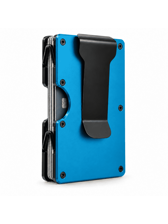 Upgraded Hinged Minimalist Wallet for Men, RFID Blocking Wallet | Slim Metal Aluminum alloy, Credit Card Holder, Money Clip Holds 20 Cards, Premium , Ideal Gift for Men (Blue)