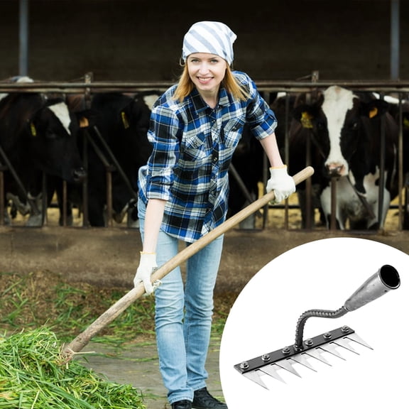 Upgraded Hoe Weeding Tool, Farm Garden Digging Spade, Steel Rake 8 Teeth Outdoor Use