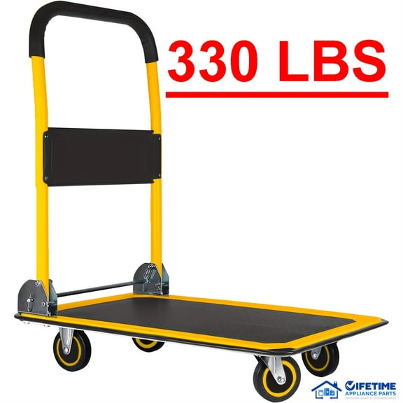 Upgraded Home Large Foldable Push Cart Dolly 330 Lbs/660 Lbs Capacity Moving Platform Hand Truck Heavy Duty Space Saving Collapsible Swivel Push Handle Flat Bed Wagon Blue White/Black Yellow