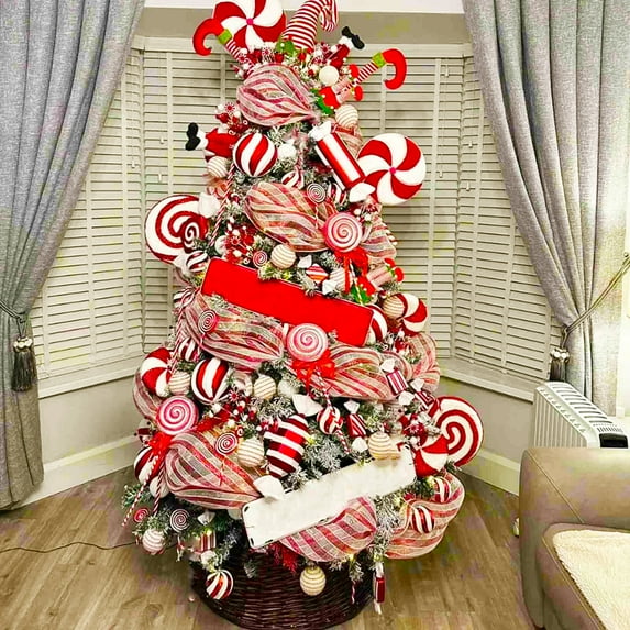 Upgraded Hots Christmas Candy Color Red And White Striped Mesh Rolls Diy Christmas Tree Decorative Ribbon Ribbon Mesh A