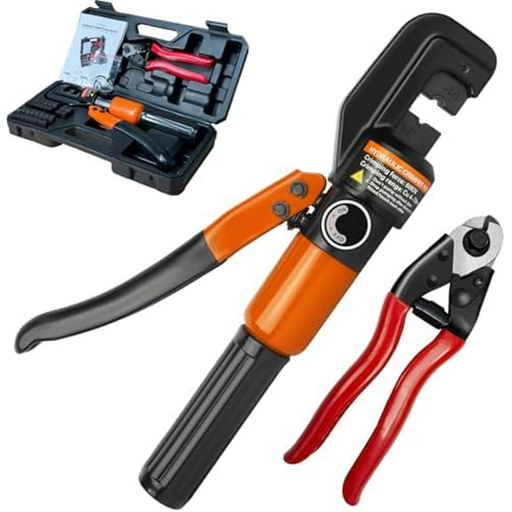 Upgraded Hydraulic Crimping Tool and Cable Cutter, Hydraulic Cable Lug Crimper with 9 Dies, Wire Swaging Tool for 1/8" - 3/16" Stainless Steel Cable Railing Kit