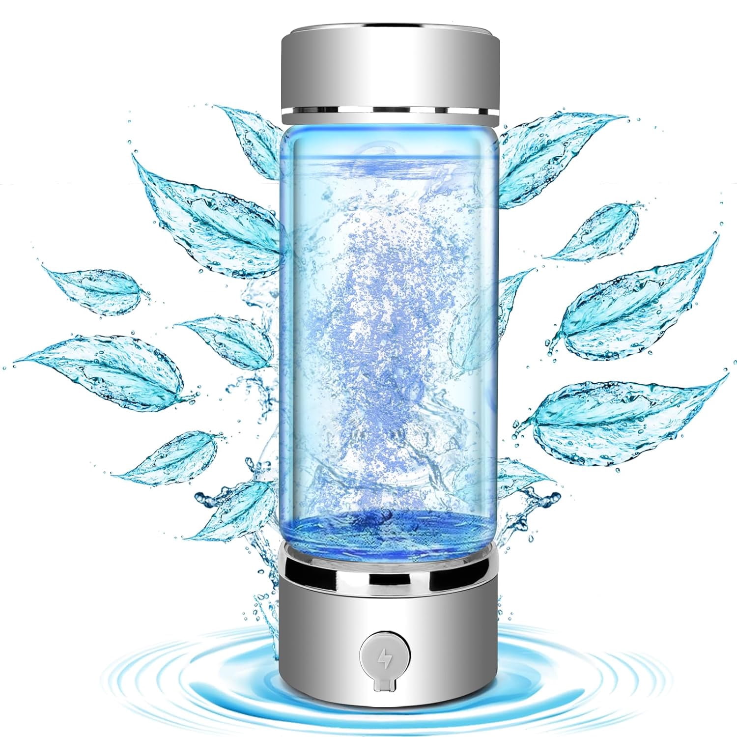 Upgraded Hydrogen Water Bottle with PEM SPE Technology, Portable Rechargeable Hydrogen Water Ionizer Machine, Hydrogen Water Generator for Home Travel, Gift for Men Women (Silver)
