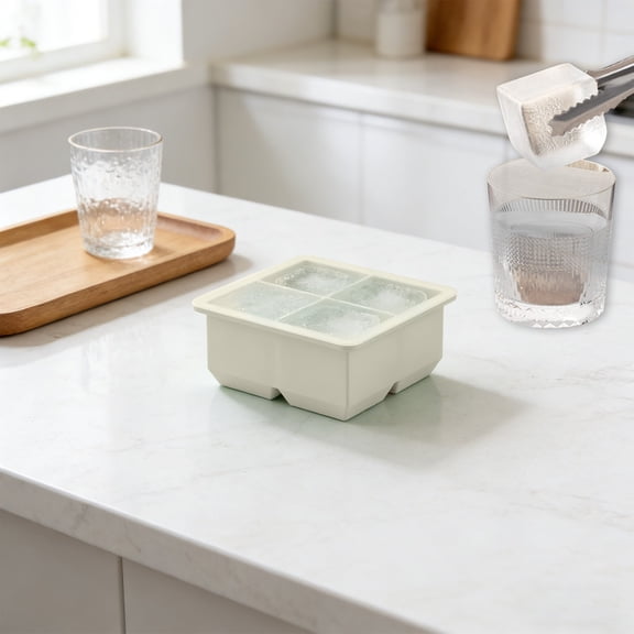 Upgraded Ice Cube Tray with Lid, Household Ice Making Box for Freezer, Covered Ice Mold Container with Easy Release Design, Beige