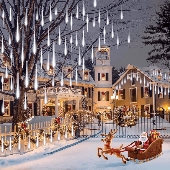 Scidweet Christmas String Lights, 20 inch 10 Tubes 540 LED Icicle Twinkle Meteor Shower Lights Outdoor for Christmas Halloween Holiday Party Home Decor, White