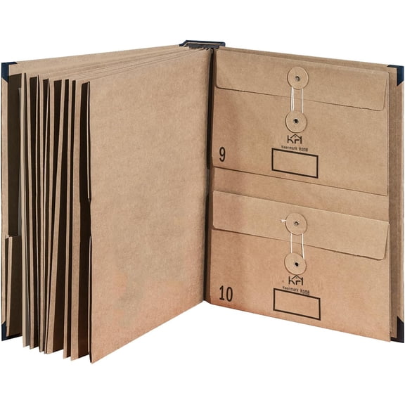 Upgraded Important Document Organizer, Enlarged File Folder Organizer with 12 Pockets, Expandable File Organizer for Home Records, Legal and Medical Papers (Brown)